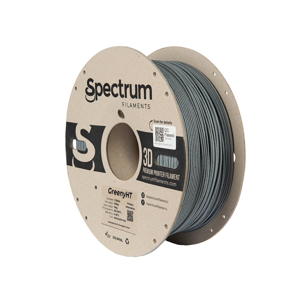 Køb Spectrum Filaments - GreenyHT - 1.75mm - Anthracite Grey - 1 kg 3d printer - Pris 310.00 kr.