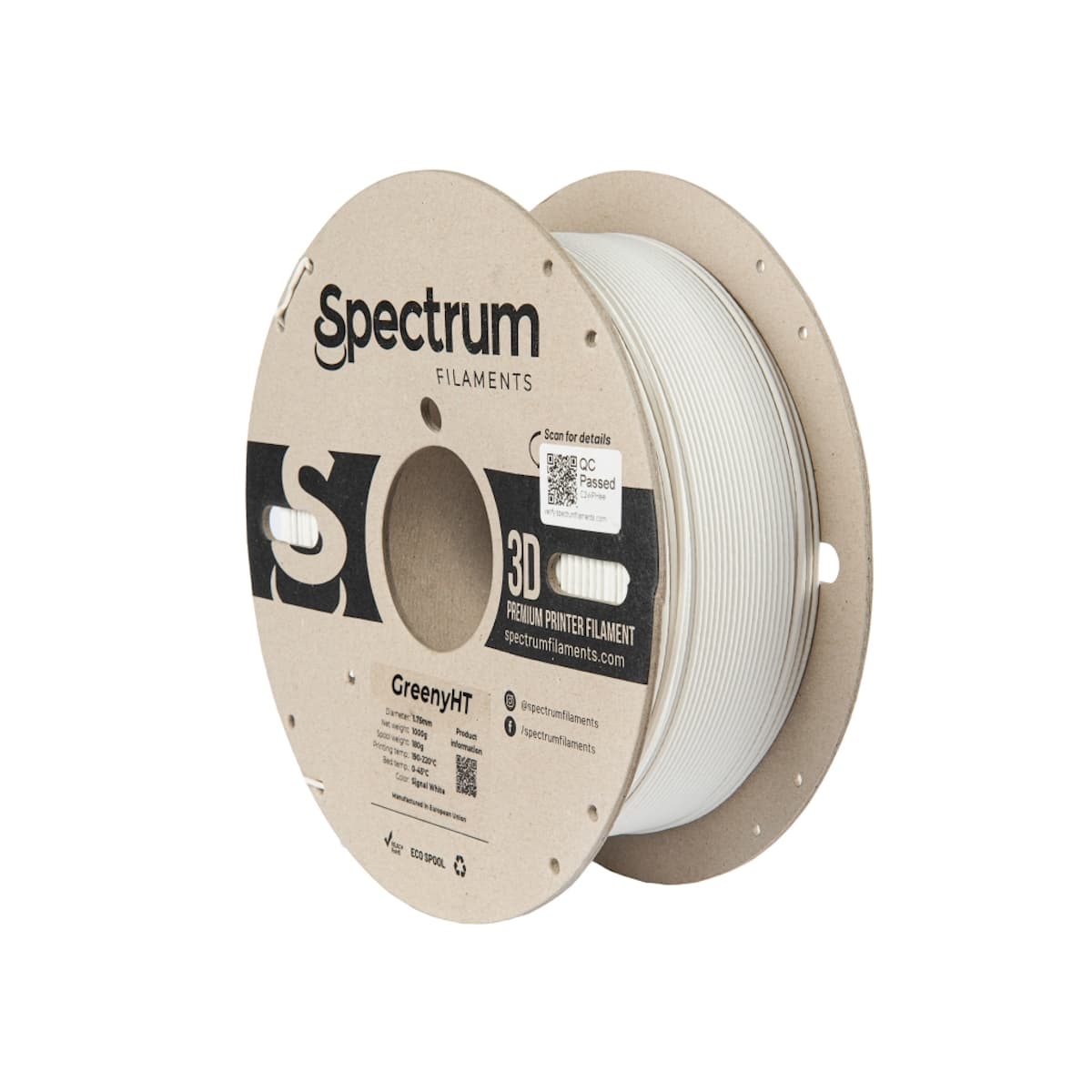 Køb Spectrum Filaments - GreenyHT - 1.75mm - Signal White - 1 kg 3d printer - Pris 310.00 kr.