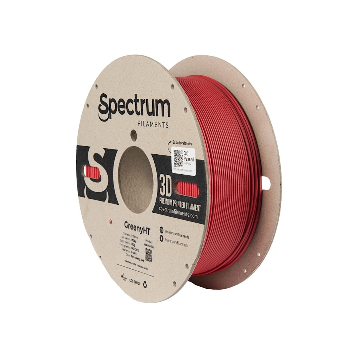 Køb Spectrum Filaments - GreenyHT - 1.75mm - Strawberry Red - 1 kg filament - Pris 310.00 kr.