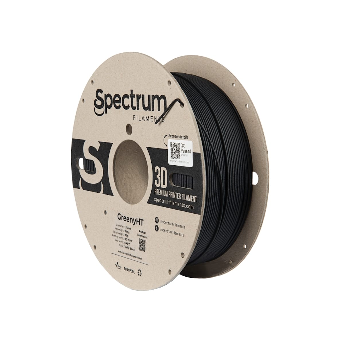 Køb Spectrum Filaments - GreenyHT - 1.75mm - Traffic Black - 1 kg 3d printer - Pris 310.00 kr.