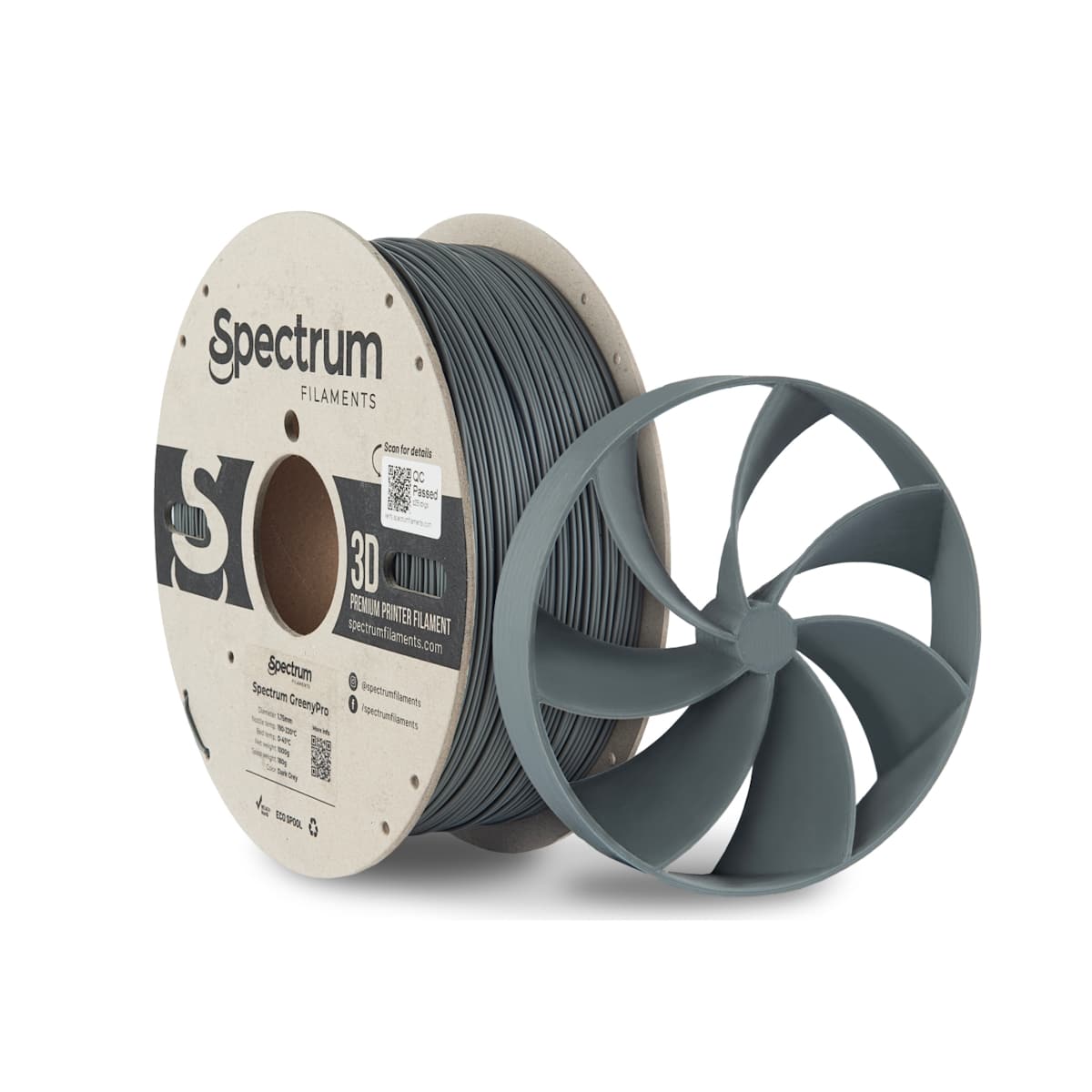 Køb Spectrum Filaments - GreenyPro - 1.75mm - Dark Grey - 1 kg - Pris 290.00 kr.
