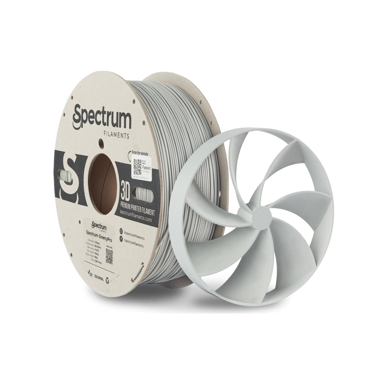 Køb Spectrum Filaments - GreenyPro - 1.75mm - Light Grey - 1 kg filament - Pris 290.00 kr.