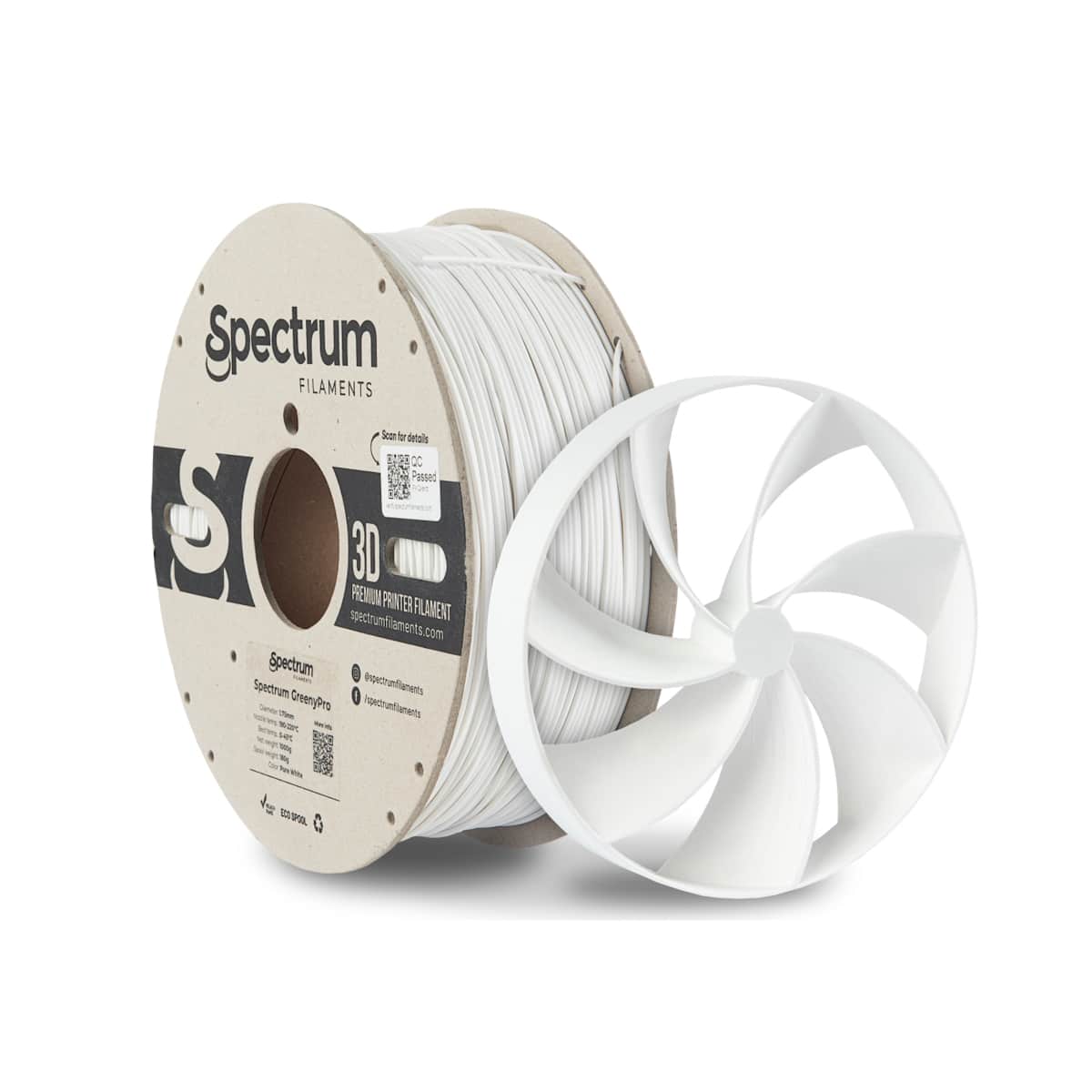 Køb Spectrum Filaments - GreenyPro - 1.75mm - Pure White - 1 kg - Pris 290.00 kr.