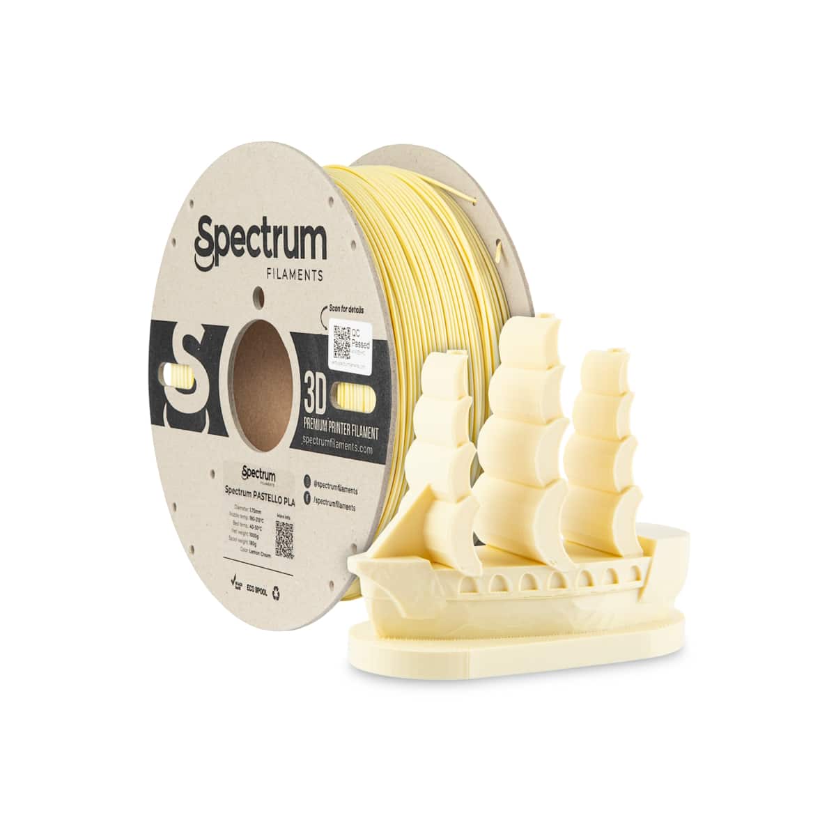 Køb Spectrum Filaments - Pastello PLA - 1.75mm - Lemon Cream - 1 kg filament - Pris 160.00 kr.