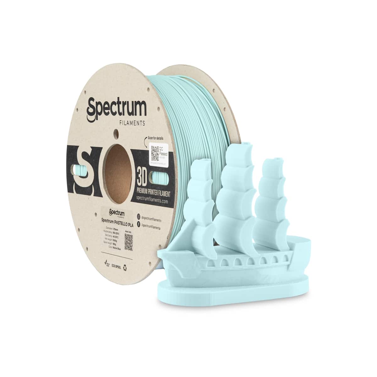 Køb Spectrum Filaments - Pastello PLA - 1.75mm - Water Blue - 1 kg filament - Pris 160.00 kr.